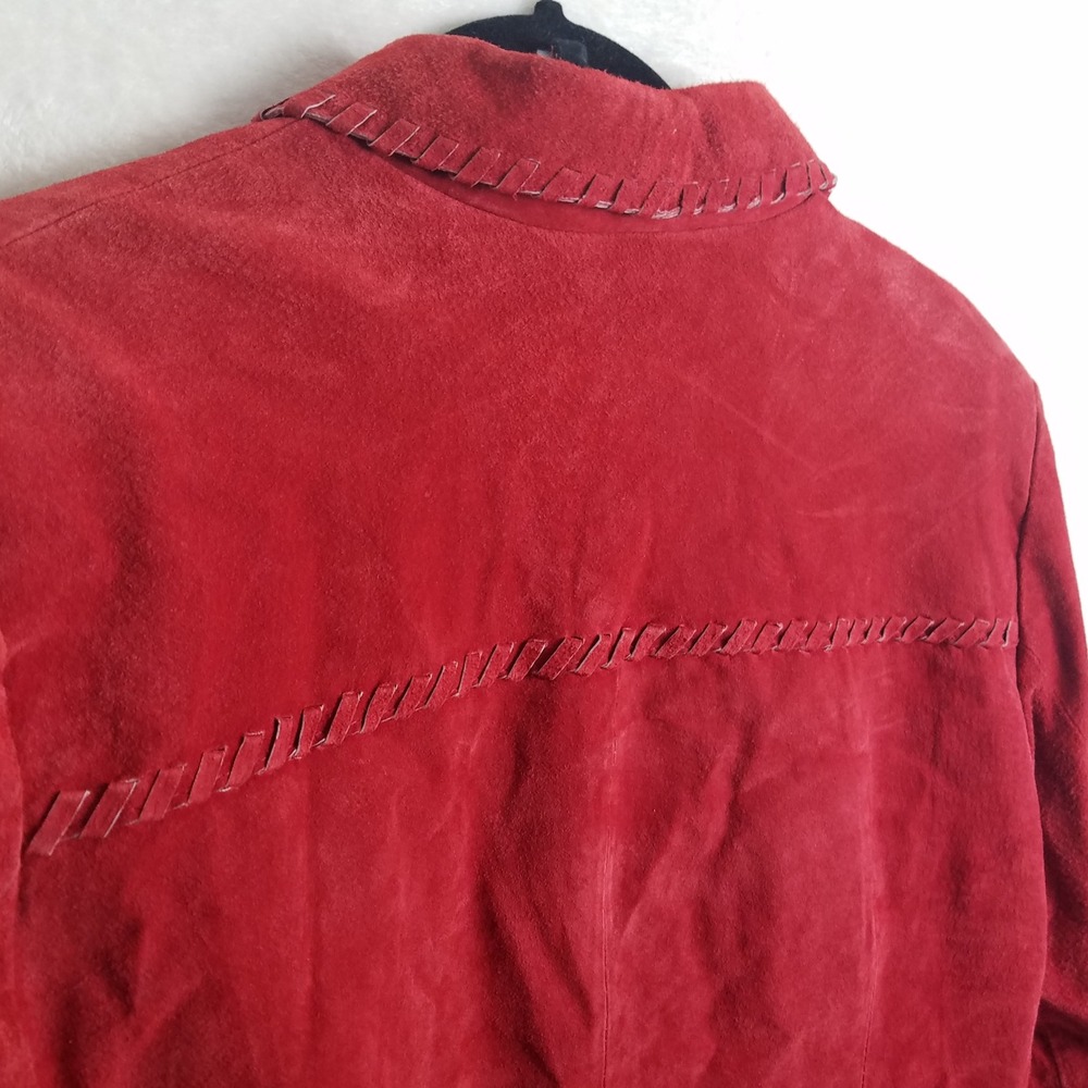Brandon Thomas Red Suede Leather‎ Jacket Women PL Whipstitch Detail - Picture 4 of 10